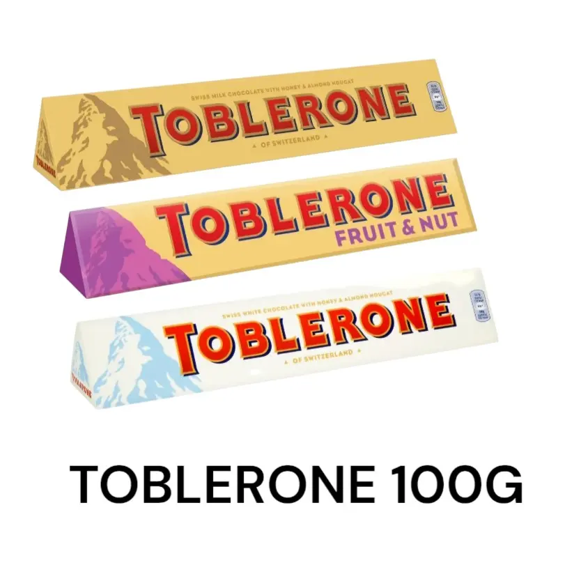 Toblerone 100g Bars  Swiss Milk Chocolate With Honey And Almond Nougat, Dark, Fruit & Nut White Pick The One You Want Or A bundle Of 1 Of Each Flavour