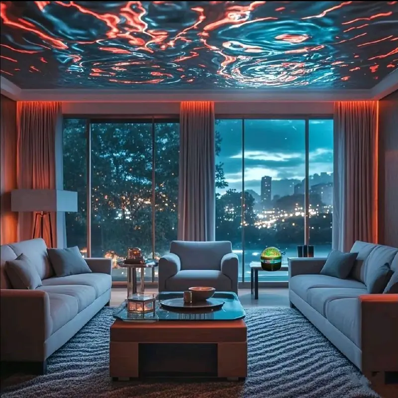 USB Powered Aurora Projector Night Light, 7 Color Changing LED Projector Lamp with Remote Control, Decorative Light for Bedroom, Living Room, Party 4