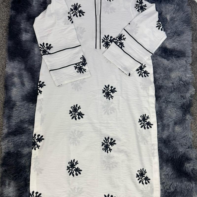 One piece White embroidered kurti Marina Fabric Large to 2XL sizes Traditional Womenswear 2