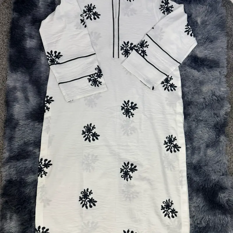 One piece White embroidered kurti Marina Fabric Large to 2XL sizes Traditional Womenswear 2