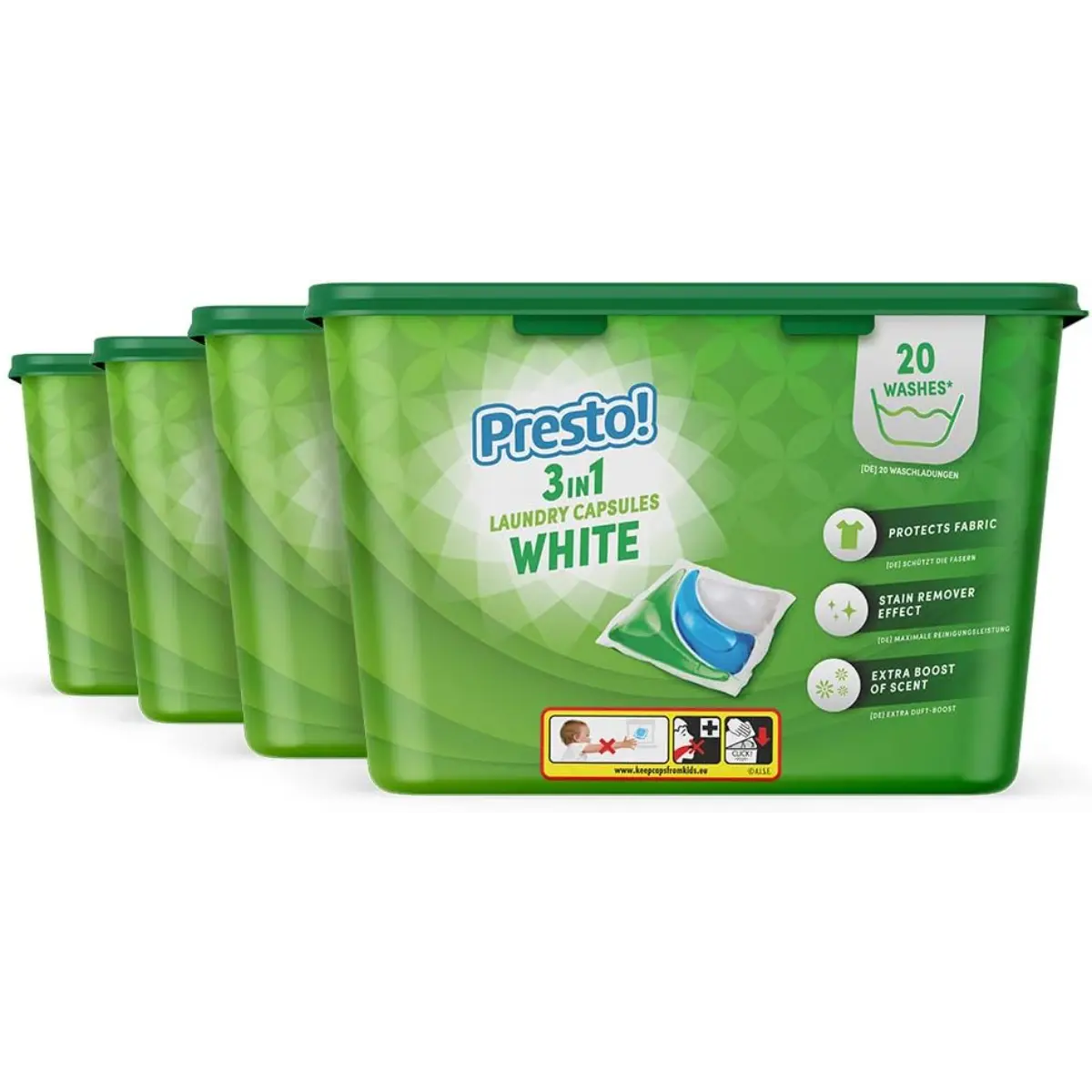 Presto! 3 in 1 Laundry Capsules White, Fresh