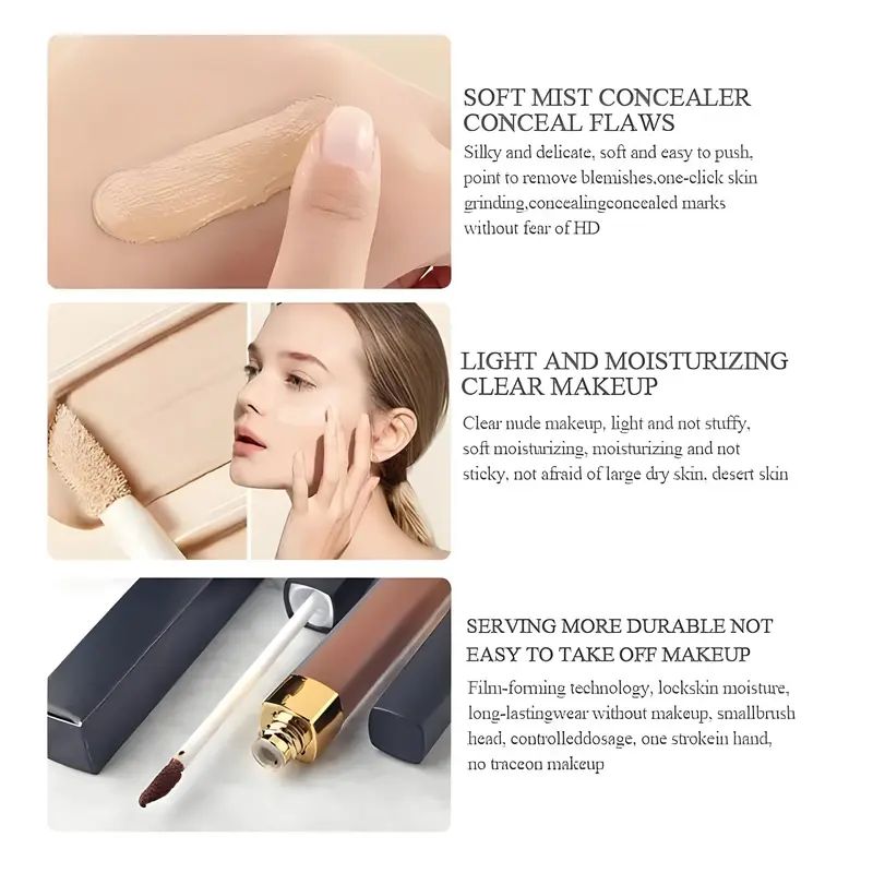 Liquid Concealer - Long-Wear, Oil-Free, Hydrating Formula for Flawless Skin Coverage Foundation Lightweight Makeup 3