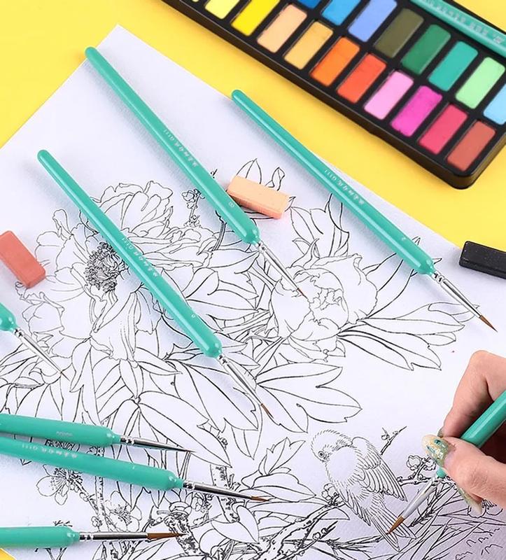 10 pcs Miniature Hook Line Pen Art Painting Brushes Weasel Hair Paint Brush Gouache Watercolor Oil Paints 5