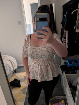 Product Review of Women's Ditsy Floral Print Puff Sleeve Blouse, Casual Square Neck Shirred Ruffle Hem Top for Summer, Ladies Clothes for Daily Wear, Womenswear from t**e 0
