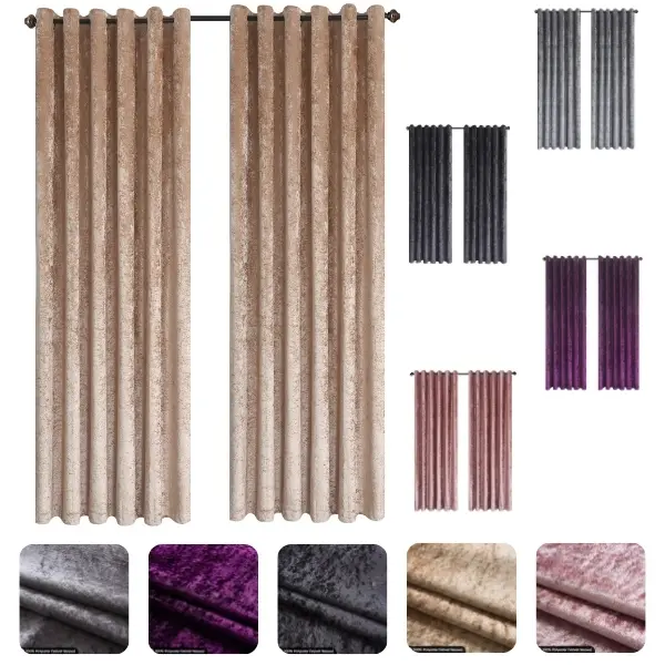 SAFFA LONDON Luxury Crushed Velvet Faux Silk Curtains - Eyelet Ring Top and Fully Lined.