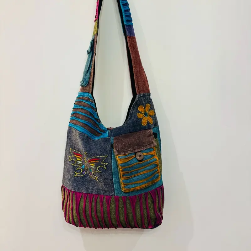 Hippie Crossbody, Boho Cotton Embroidered Bag with Zip Closure 7
