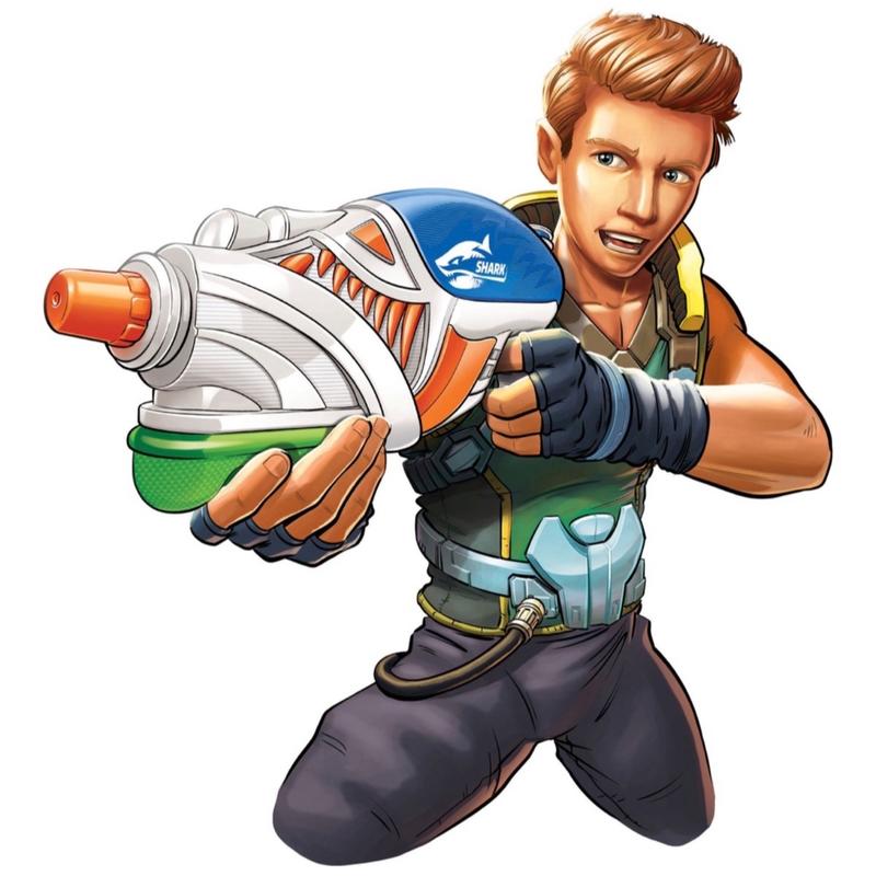 Water Warriors Shark Water Gun Blaster Hold Up To 32oz of Water, 43.8L x 4.8W x 19.7H cm 2