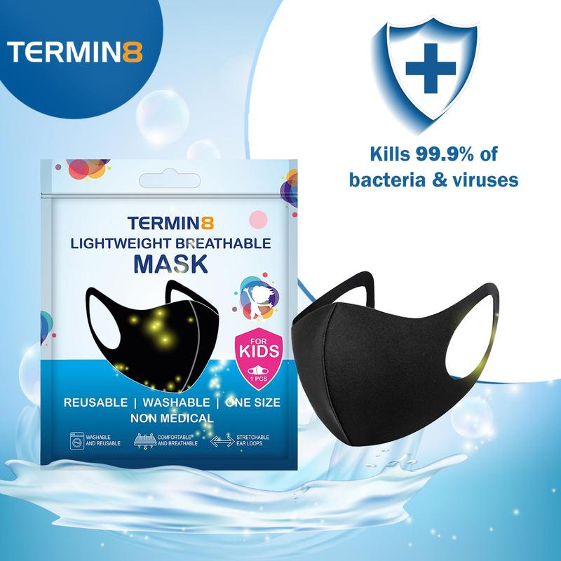 Termin8 Lightweight Breathable Reusable Face Mask for Kids Machine Washable Black, Pink or Grey 5