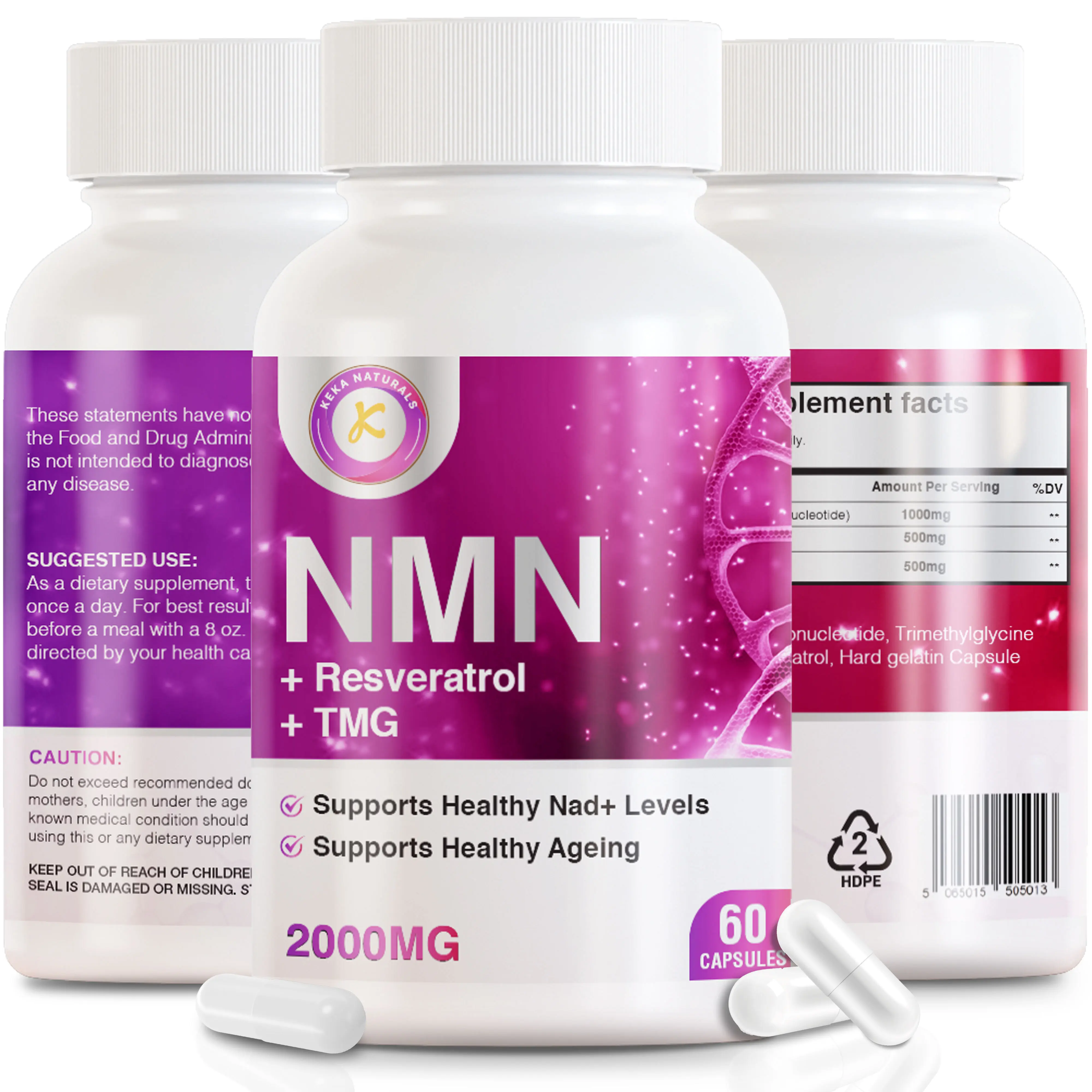 Pure NMN + Trans-Resveratrol + TMG | 2000mg | 3-in-1 Advanced Formula | NMN Resveratrol TMG Supplement | Boost NAD+ | Immune & Energy Support, Skin & Overall Health | 60 Capsules