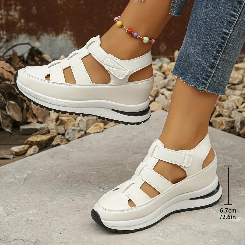 Women's Fashionable Velcro Fastening Wedge Sneakers, Casual Comfortable Soft Sole Sandals for Summer, Lightweight Breathable Shoes for Daily Wear