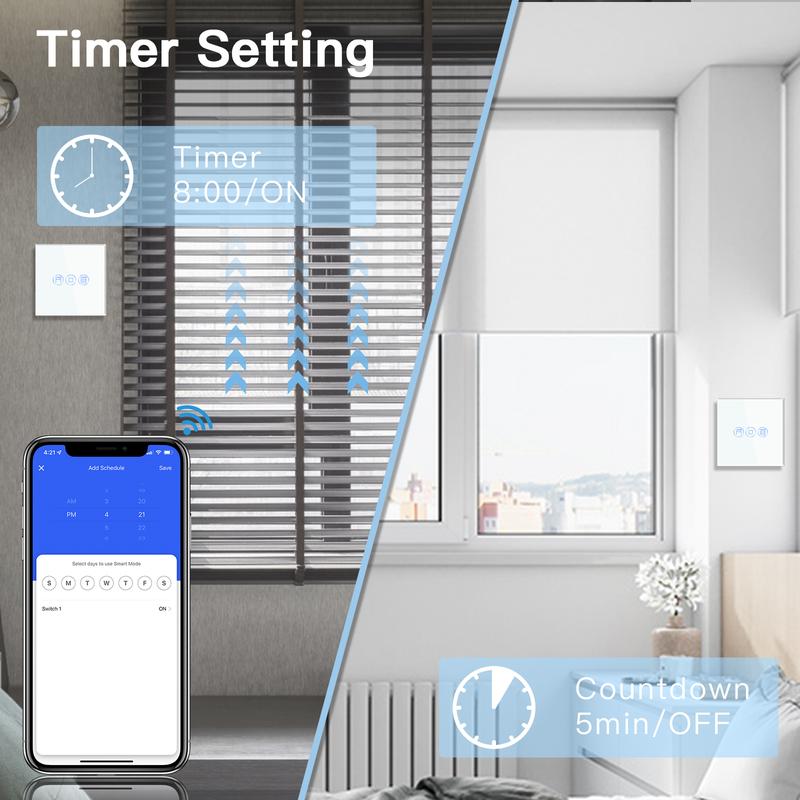 BSEED Wifi Shutter Switches APP Control Led Smart Blind Series White Glass Panel Support Tuya Google Smart Life Roller Shutter 3
