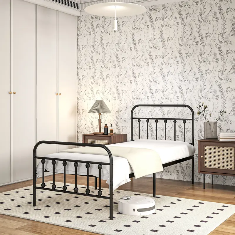 HOMCOM 3ft Single Bed Frame with Underbed Storage, Metal Platform Bed frame with Tall Headboard, Footboard and Steel Slat Support, No Box Spring Needed, Easy Assembly, Black 8