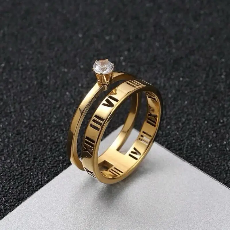 Stainless Steel Unisex Ring with Roman Numerals and Cubic Zirconia for Any Occasion moissanite gold jewellery silver jewellery 4