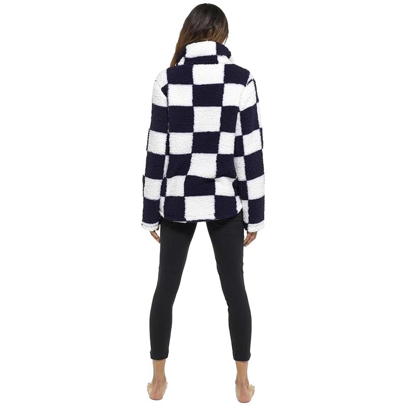 Women's Half-Zip Sherpa Fleece Jumper - Soft & Plush Casual Lounge Sweater, Check Design - Sizes 8-22 4