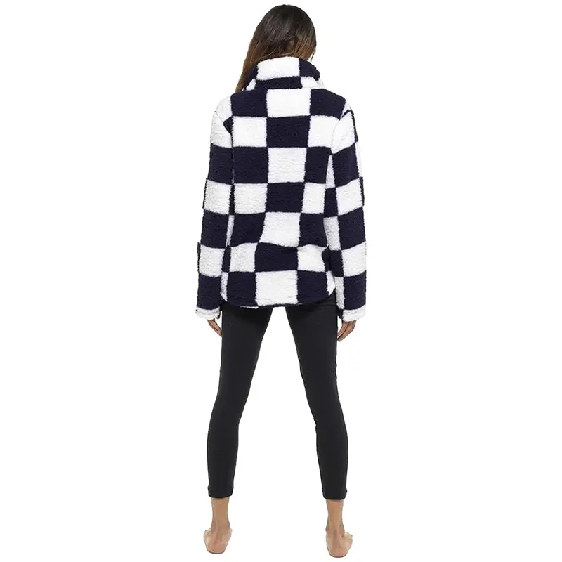 Women's Half-Zip Sherpa Fleece Jumper - Soft & Plush Casual Lounge Sweater, Check Design - Sizes 8-22 4