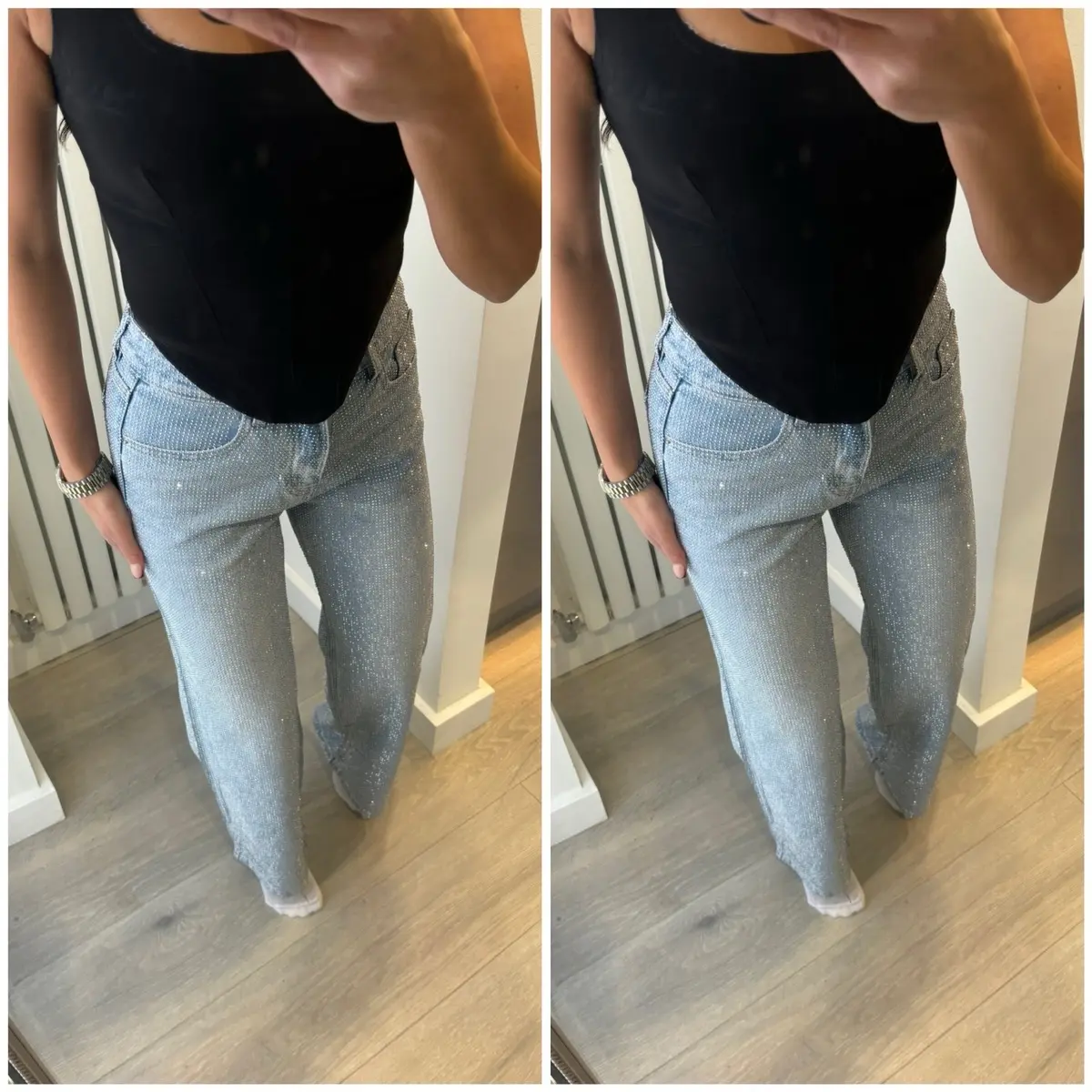 Bella fully diamanté embellished straight leg blue denim jeans