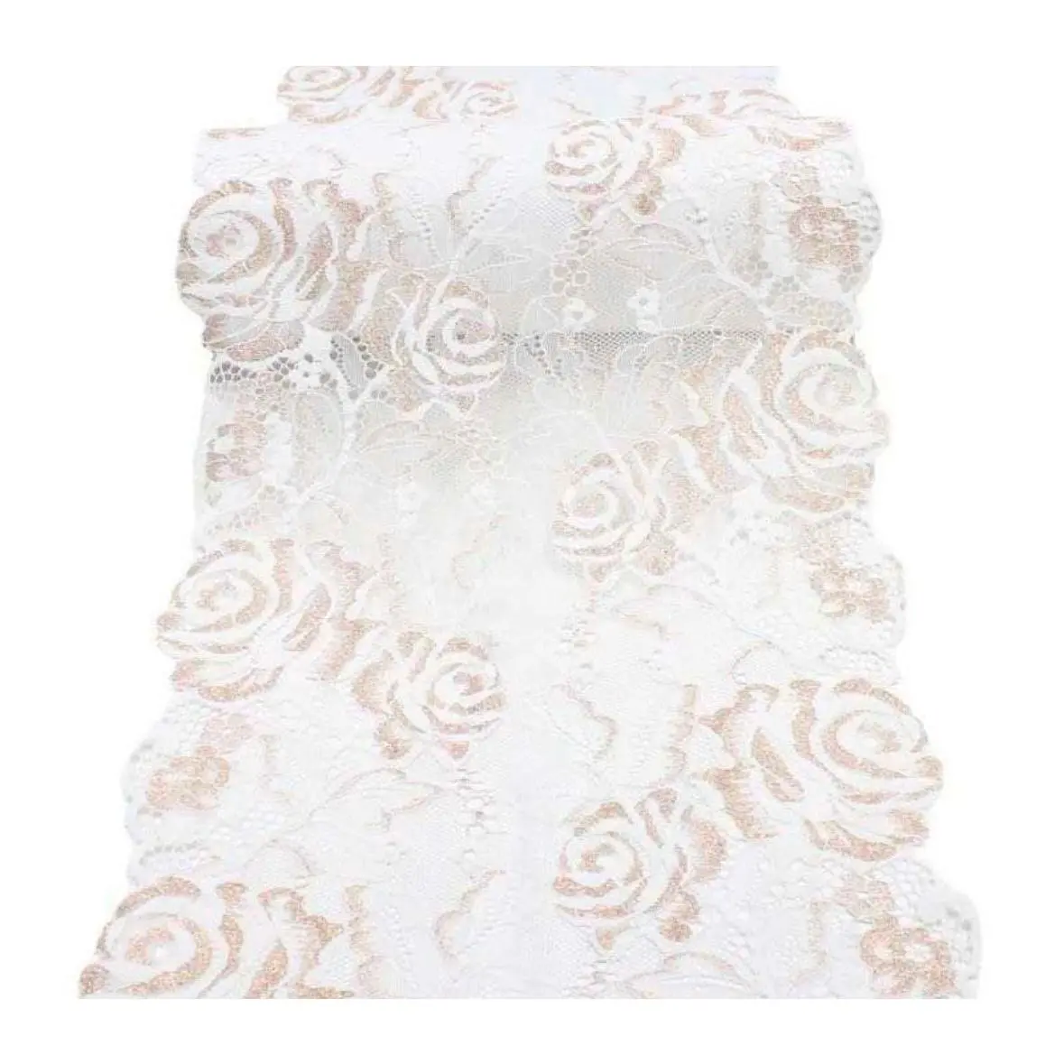 FS1144 White & Gold Floral Stretch Lace Mesh Trim