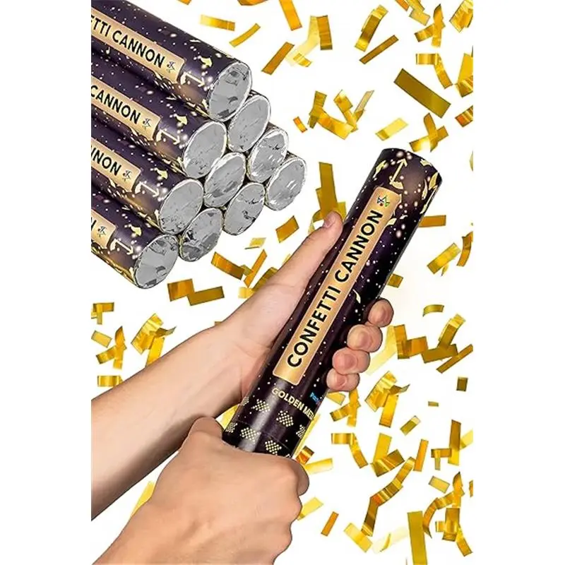 10 Pack Confetti Cannons Gold - Easy & Safe to Use - 30cm Cannon - Gold Foil - Perfect for Weddings, Birthdays, and Graduations - Stream, Burst Burst Stream 7