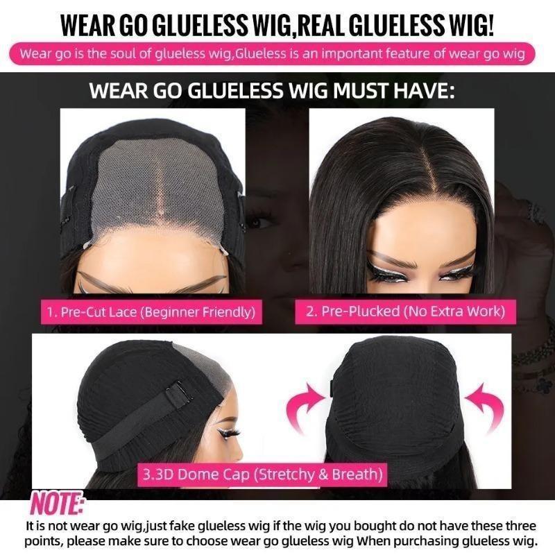 【2025】Bleached Knots Wear Go Glueless Wig  Straight 4x4 Lace Wig Pre Cut Preplucked Human Wigs 2
