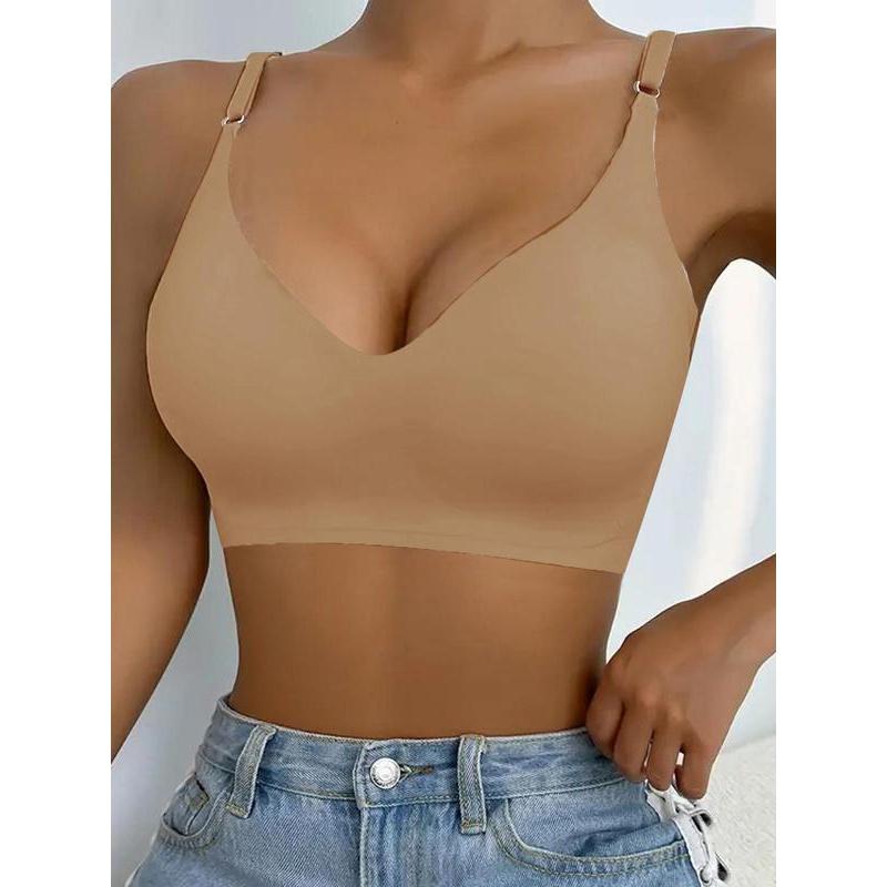 Women's Solid Color Adjustable Strap Padded Wireless Bra, Curvy Holiday Wear 2024, Soft Comfortable Breathable Seamless Push Up Lingerie Top, Lingerie for All Seasons, Summer Wear 2024 1