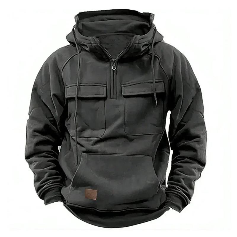 Half Zipper Men's Tactical Hoodies Solid Warm Fleece Military Sweatshirts Multi Pockets Male Hooded Jackets Thick Outdoor Polar Menswear Tops 5