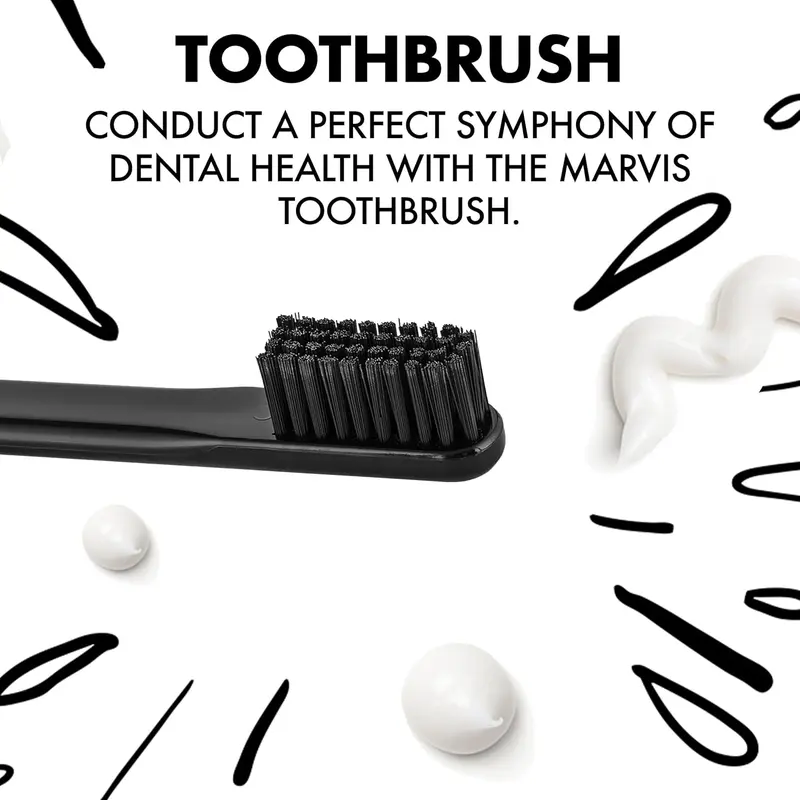 Marvis Toothbrush Black, Plastic Toothbrush with Clear Travel Toothbrush Head Cover, Effectively Breaks Up Plaque and Tartar Oral  Cleanser marvis toothpaste Case Comfort 2