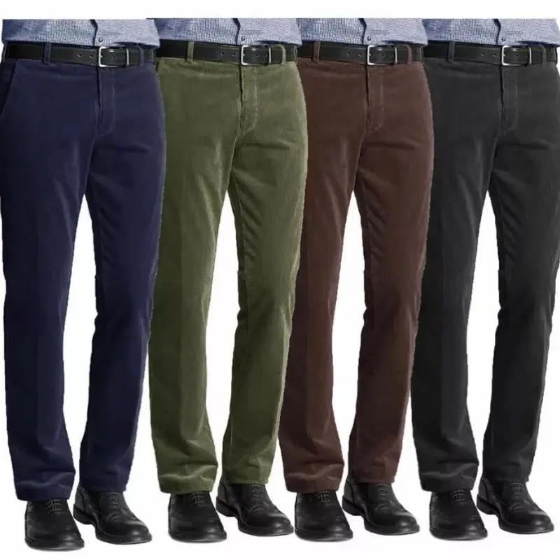 Men's Corduroy Trousers - Cotton Formal Casual Smart Pocket Pant - Beige, Menswear