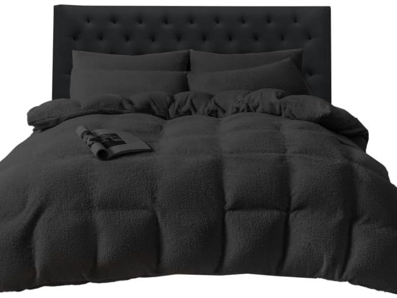 Ferry Homeware Teddy Fleece Duvet Set, Fluffy Fleece Bedding Duvet Cover Sets, Warm Luxury Super Soft Double Duvet Set with Pillow Cases, 100% Polyester Teddy Bear Bedding (Silver Grey) Machine Wash Stripes 1