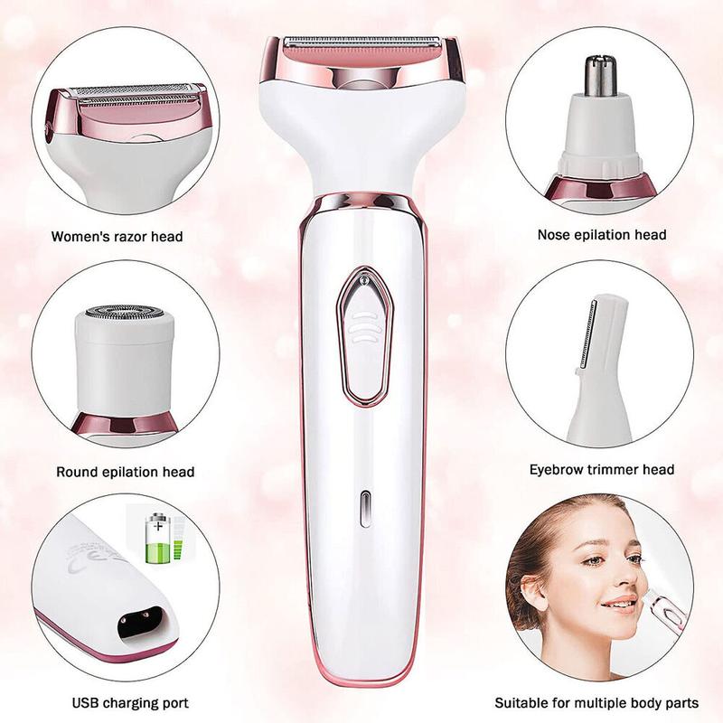 4 in 1 Painless Electric Lady Shaver Rechargeable Facial Hair Remover for Women 8