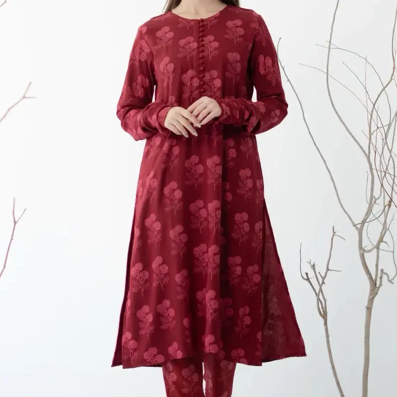 Wear Ego, Ayudia Fabric (winters), 2 Piece Stitched, Maroon, Hand screen printed