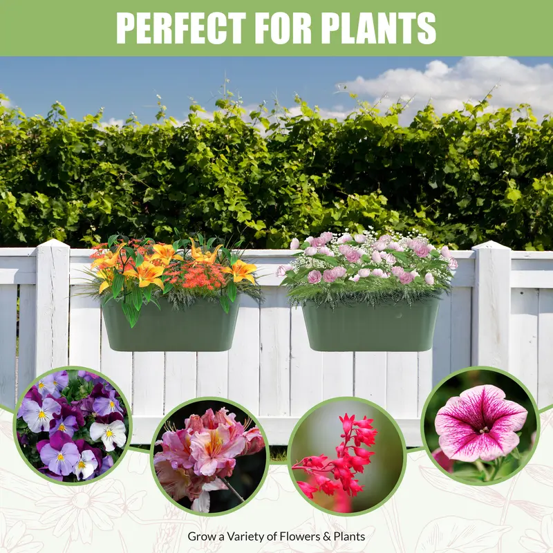 GEEZY Balcony Planter for Railing – Lightweight Over Fence Hanging Planters with Drainage, UV & Weather Resistant, Recyclable, Indoor/Outdoor – Hanging Flower Pot Suitable for Balcony, Garden & Patio 3