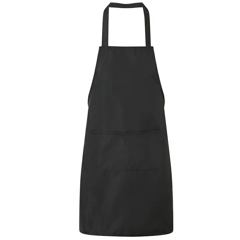 Plain Unisex Cooking Catering Work Apron Tabard with Twin Double Pocket - Black Kitchen