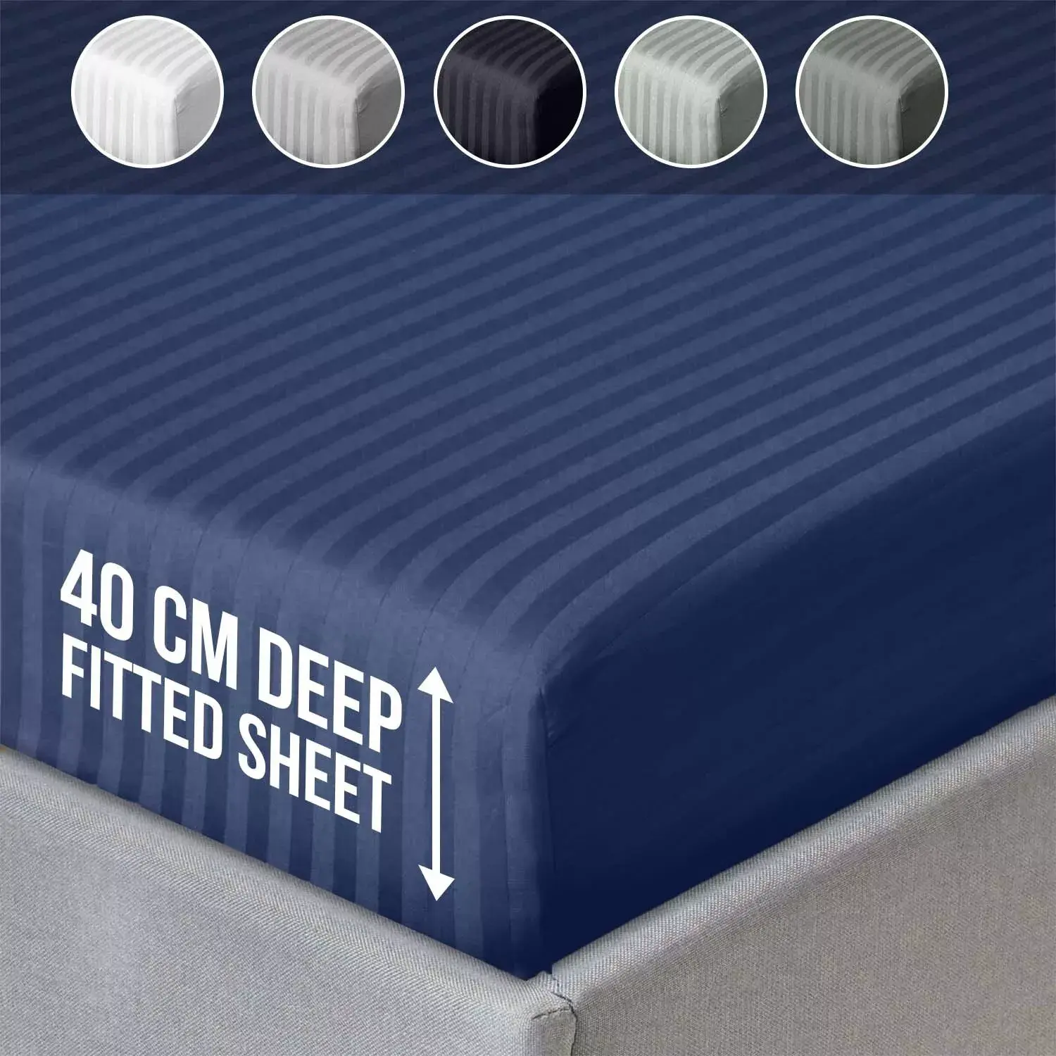 Ras Extra Deep Fitted Sheet 40CM Stripe Bed Sheets Single Double King Size