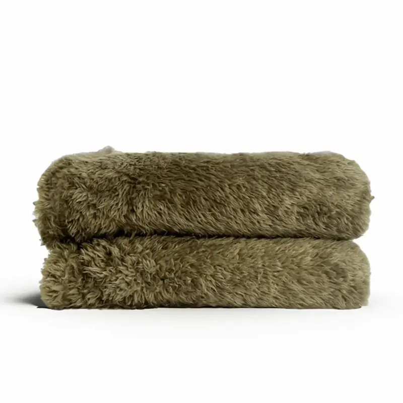 Teddy Bear Blanket Throw - Olive Green - Taupe - Warm Sofa Bedspread 1