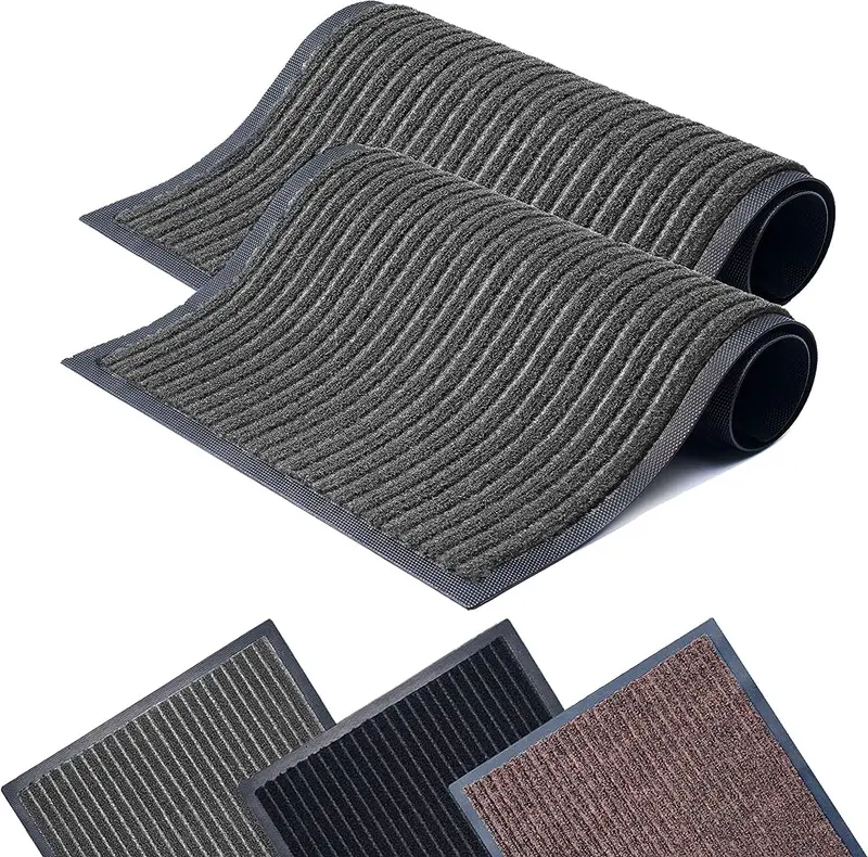 Dirt Trapper Door Mat for Indoor & Outdoor - Anti Slip Heavy Duty Waterproof Rubber Doormats - Washable Rug Mat & Front Door Carpet for Home Kitchen & Office (Grey, 44 x 75 cm) 0