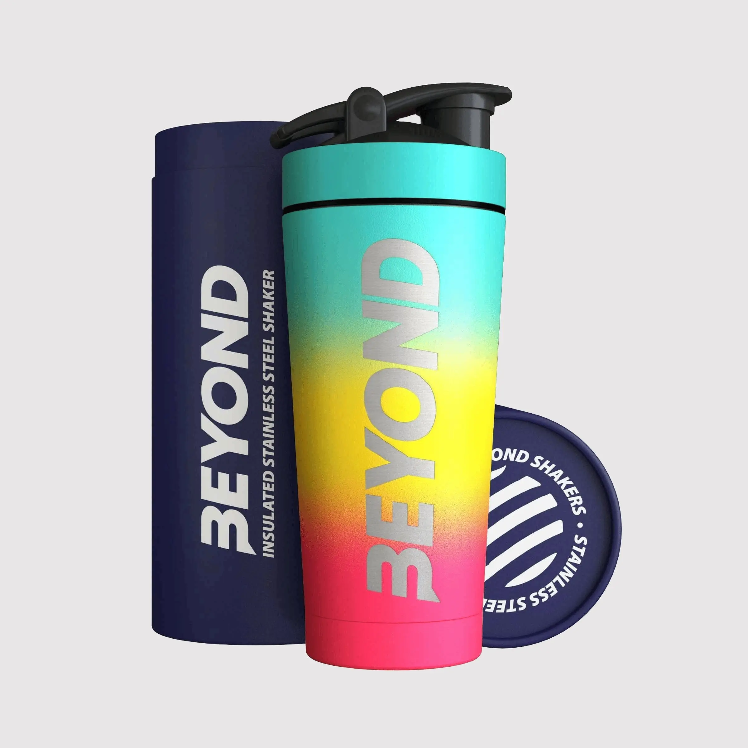 Beyond Fitness Premium Insulated Stainless Steel Protein Mixer Shaker Supplement Bottle - Metal and BPA Free Beach