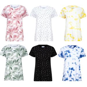 NOROZE Women's T-Shirt Round Neck Short Sleeve Tops Fashion Tie Dye Palm Leaf Polka Dot Blouses Summer Tee Shirt Casual Fabric