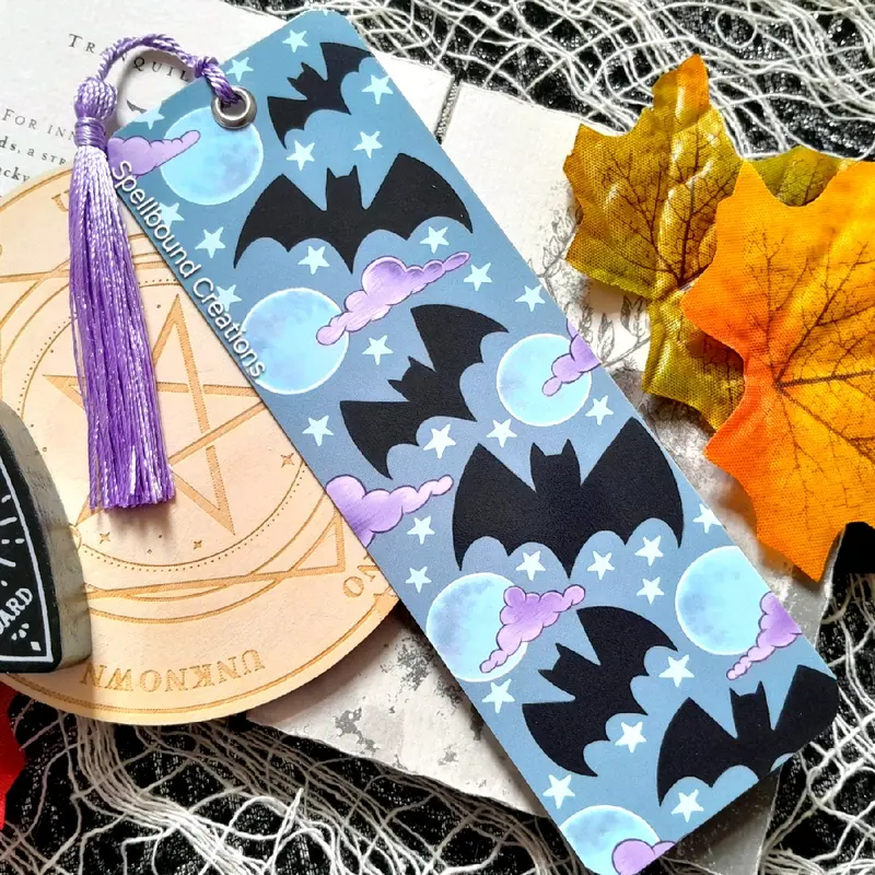 Bat And Moon Bookmark, 400gsm Quality Card, Halloween, Spooky, Book Lover Gift, Bookwork, Designed By Delilah Jones 3