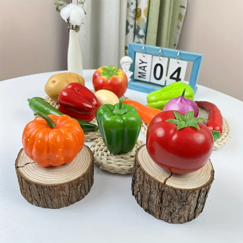 12pcs Lifelike Fruit & Vegetable Set - Artificial Tomatoes, Cucumbers, Peppers, Pumpkins, Carrots, Onions, Eggplants for Home Decor, Kitchen Display, and Party Table Settings 3