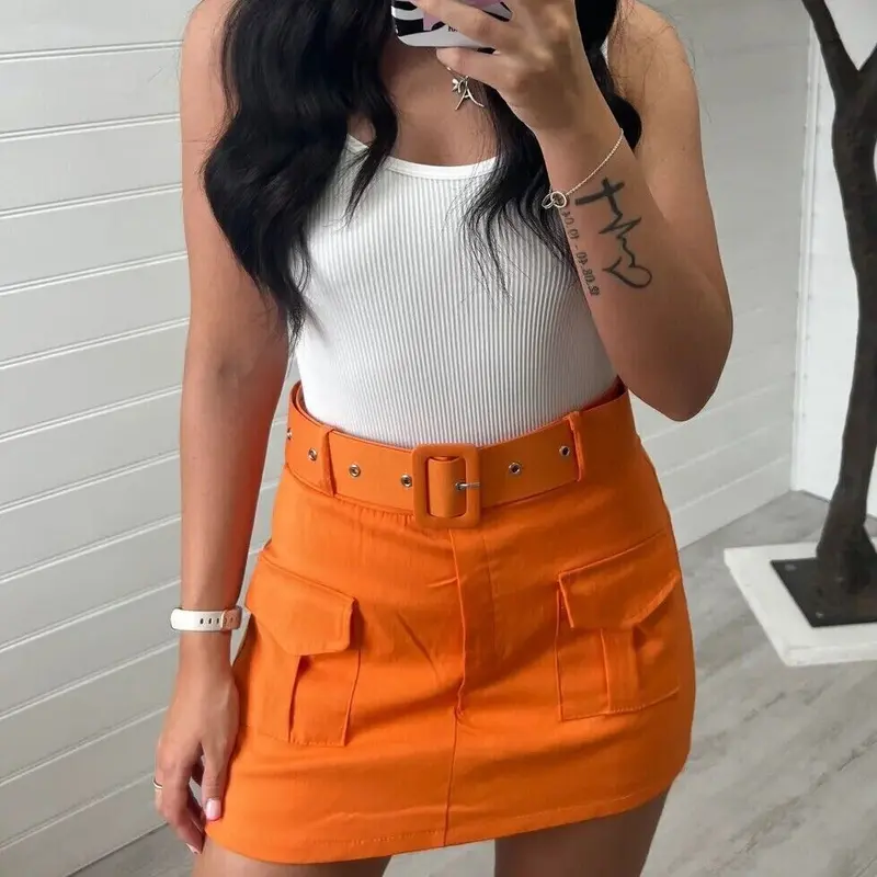 New Women's High Waisted Cargo Skort Summer Short Belted And Pockets Viral Skirt Cotton Casual 7