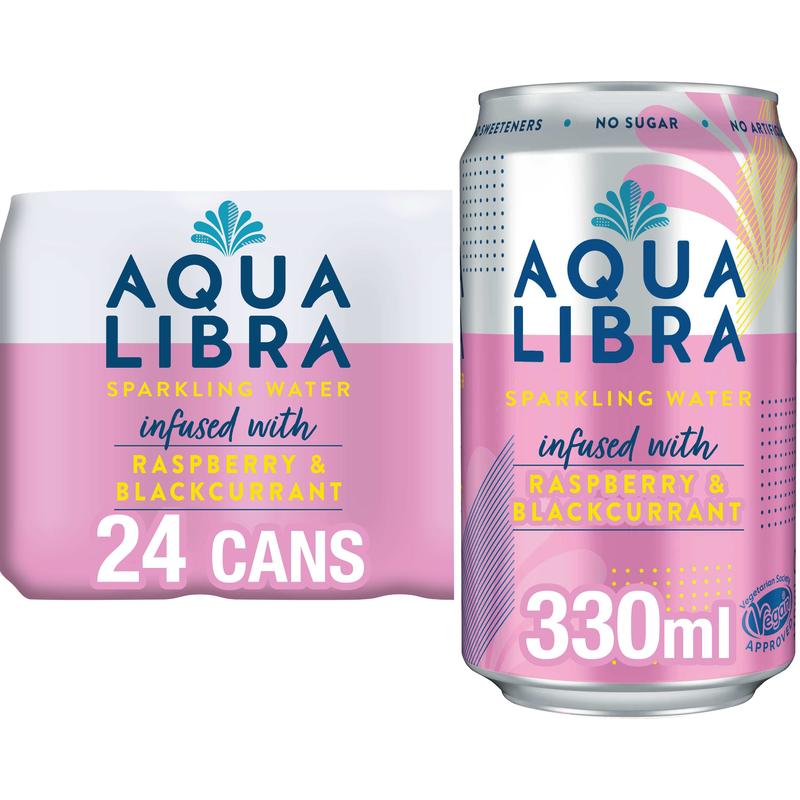 Aqua Libra Raspberry & Blackcurrant Infused Sparkling Water 24 pack of 330ml cans Fruit Beverage 1