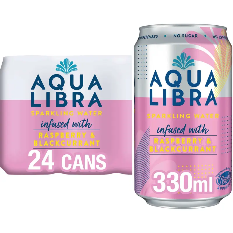 Aqua Libra Raspberry & Blackcurrant Infused Sparkling Water 24 pack of 330ml cans Fruit Beverage 0