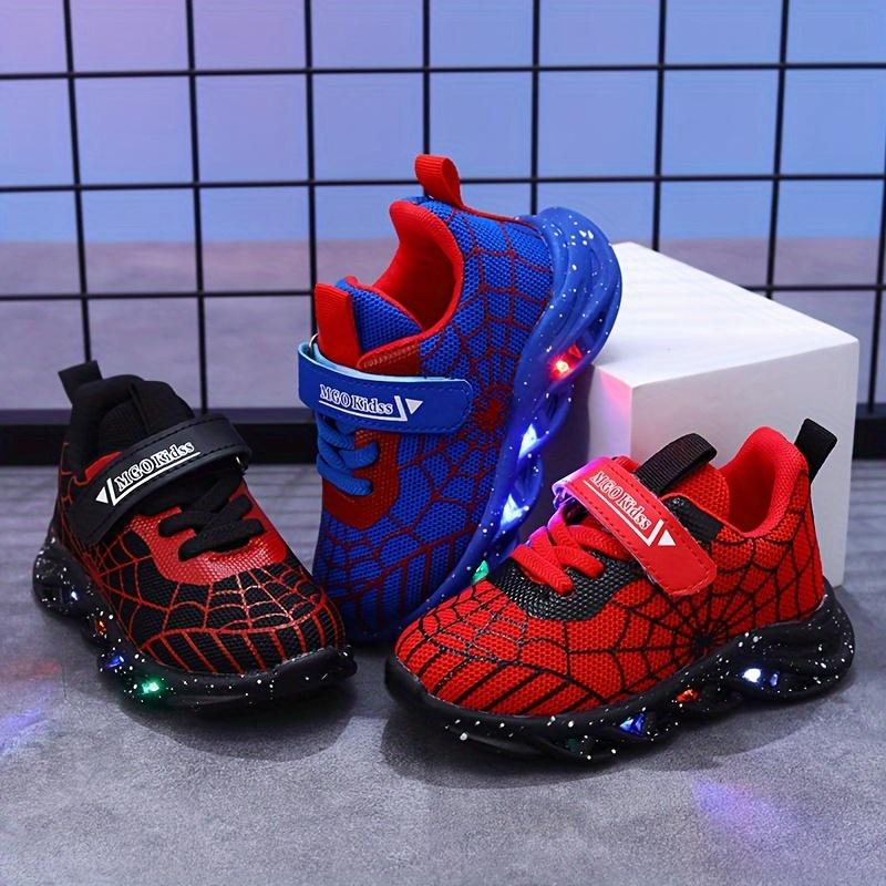 MGO Kidss LED Light Up Sneakers for Boys and Girls, Casual Sports Shoes with Luminous Spider Web Design, Mesh Upper and Fabric Inner, PVC Sole, Round Toe, Low Top, Spring/Fall and All-Season Wear, for Ages 1-6 2