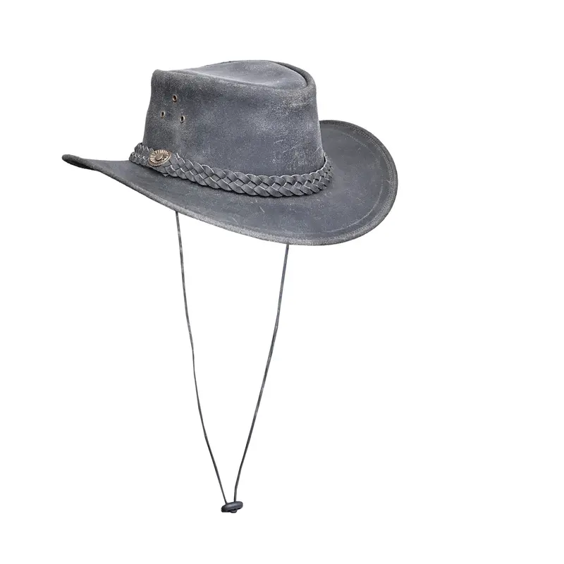 Premium Leather Cowboy Hat Men Women Light Weight Handcrafted Wide Brim Australian Outback Western Aussie Style Cowgirl Hats (as1, alpha, s, m, Crazy Black) 2