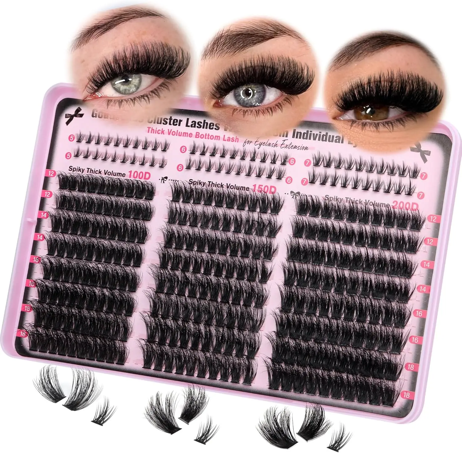 Cluster Lashes Soft & Fluffy Texture Individual Eyelashes 300pcs Thick Volume Eyelash Clusters Wispy Individual Lashes D Curl Russian Lash Extensions DIY Waterproof Eyelash Individuals