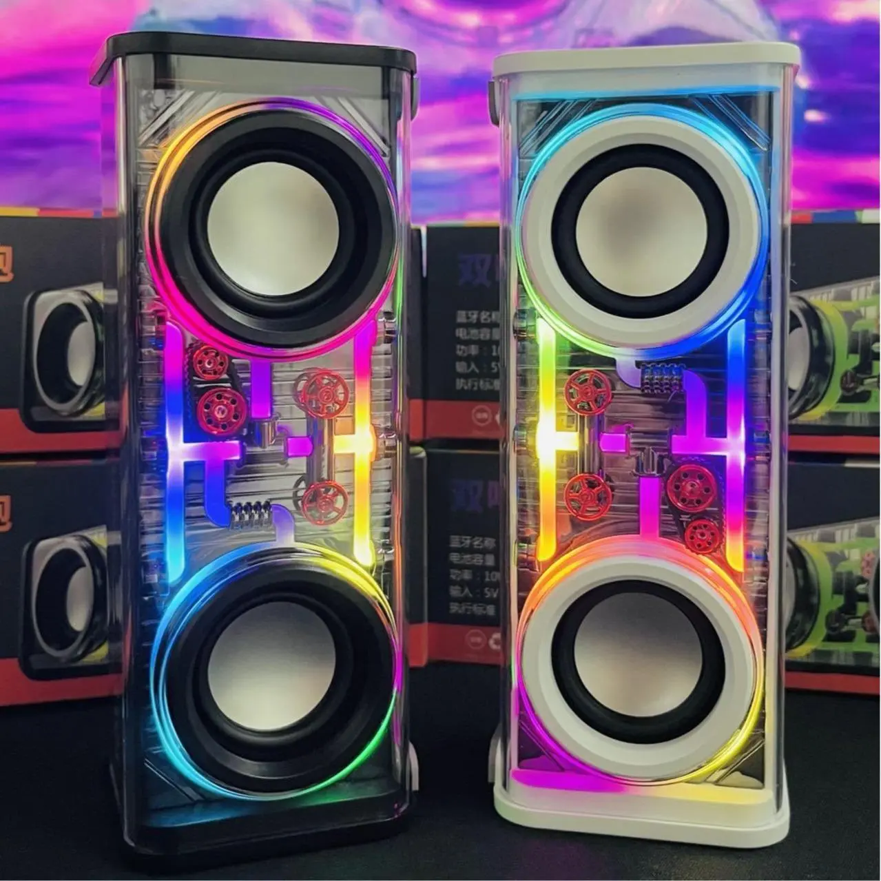 New transparent dazzle colour light bluetooth speaker V8/small steel cannon bass/support tandem mecha