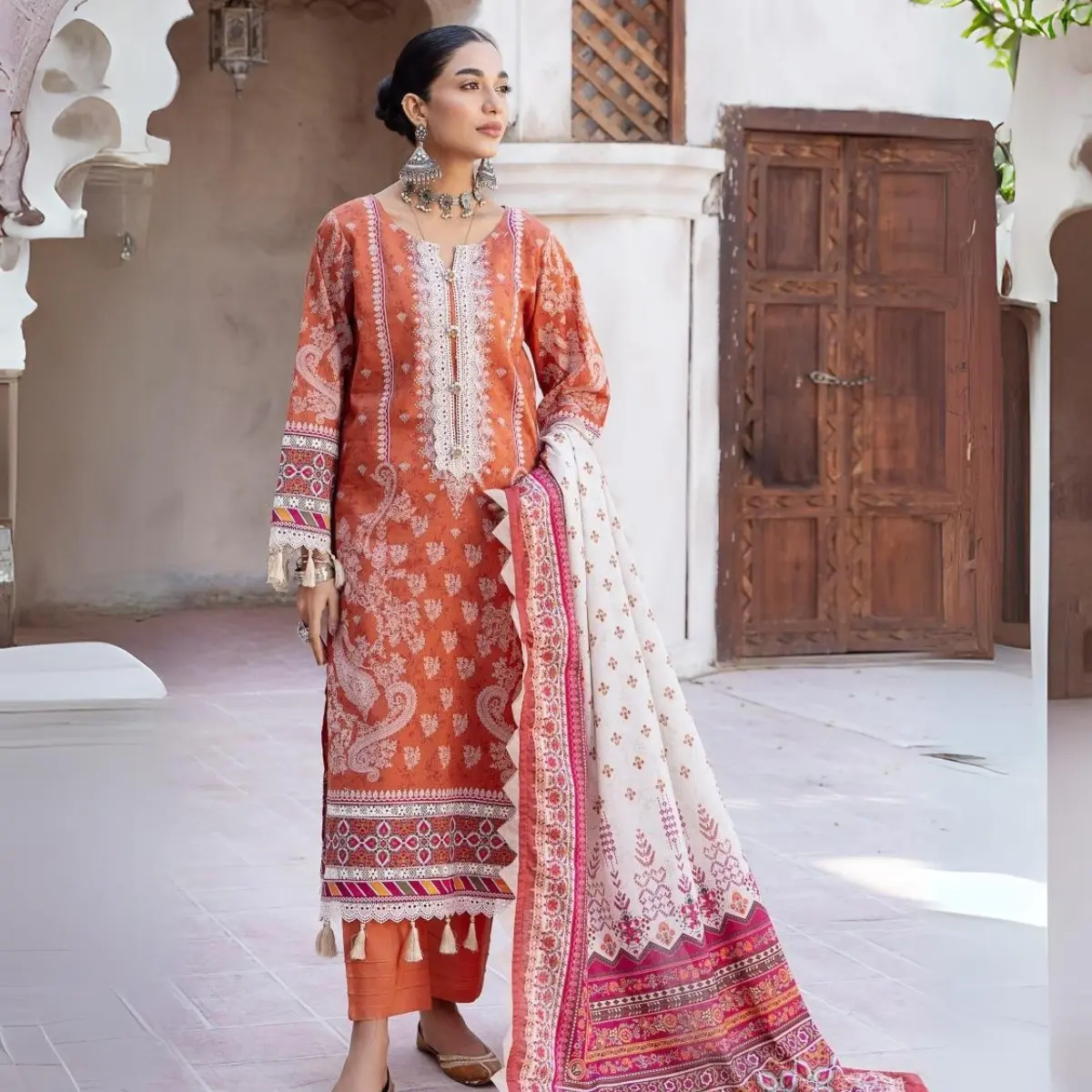 Mau Summery | MS-10 | - 3 Piece Ready To Wear Lawn Printed Shirt With Dyed Cotton Trouser | Begonia Color | Comfort Dress