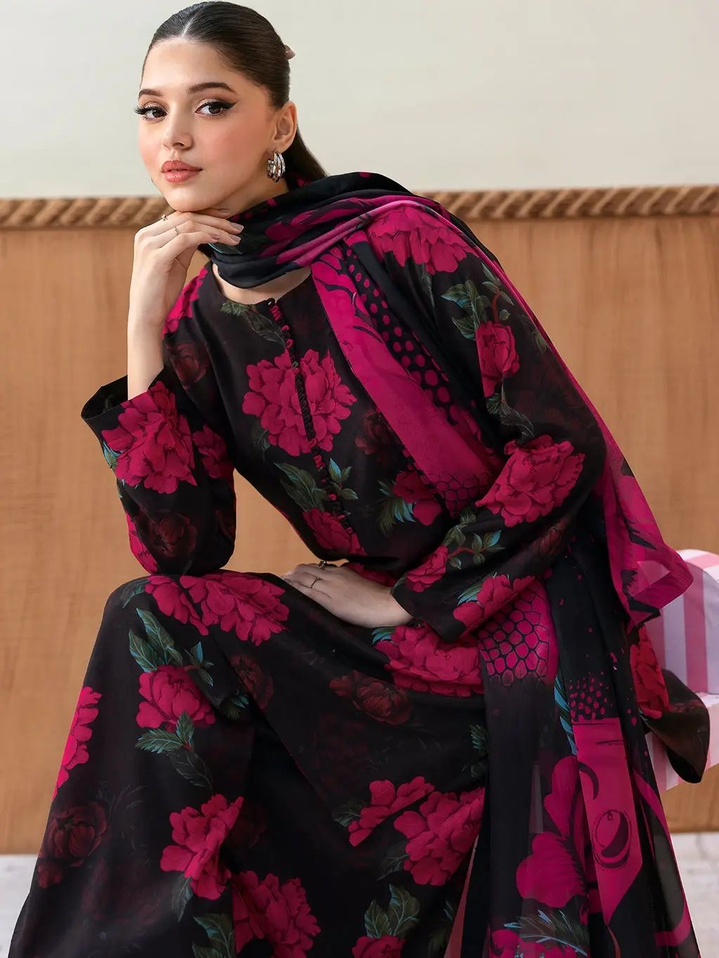 Dark Majestic AR03- Raw silk  Printed 3 pcs