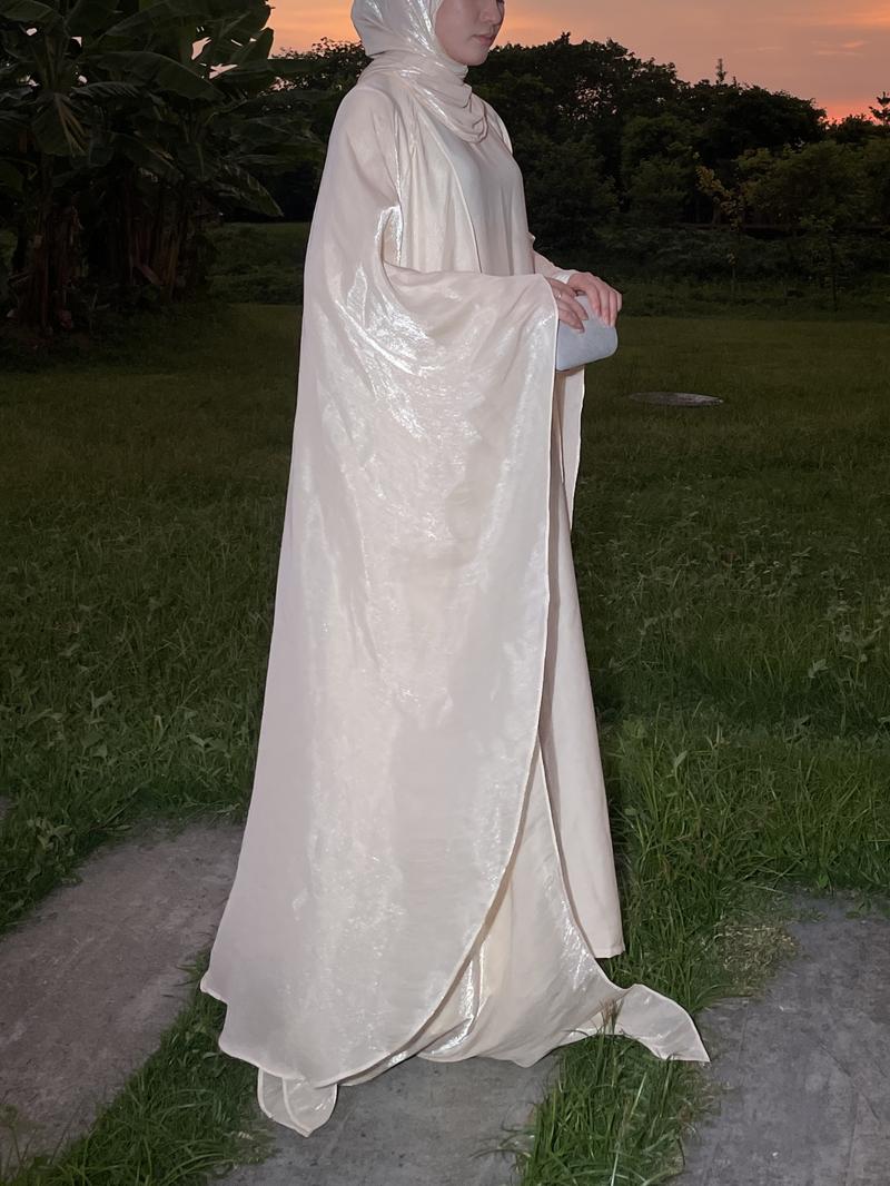 Product Introduction of #LY06  Ramadan Promotion Three-piece Elegant butterfly organza abaya set, shimmer abaya set with inner dress and hijab 3