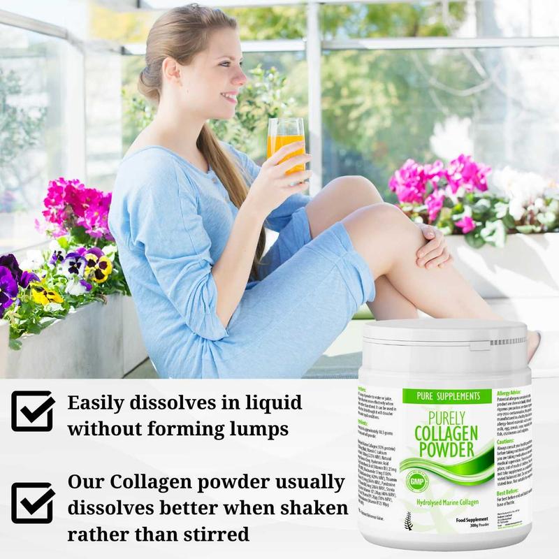 Pure Food Supplements Marine Collagen Powder - Hydrolyzed protein peptides with Hyaluronic Acid, Vitamin C, Biotin etc for Women, Men | Joints Hair Skin Nail Gut | Hydrolised Soluble Orange Flavor Healthcare Edible Natural Beauty Dietary 1